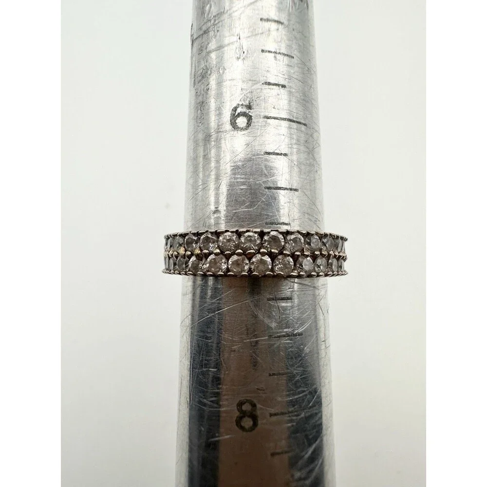 925 Sterling Silver Gold Vermeil Pave Eternity Ring Size 7